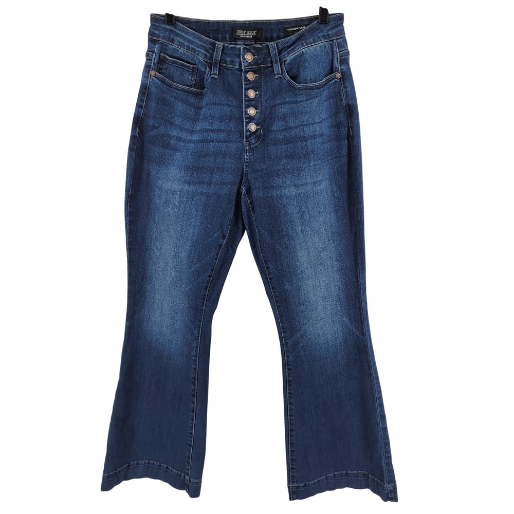 Judy Blue Trouser Flare Jeans Womens 14W Blue High Rise Button Fly Stretch Denim